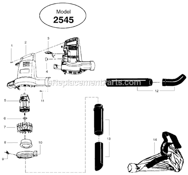 Page A Diagram and Parts List for 2545  Weed Eater Leaf Blower / Vacuum